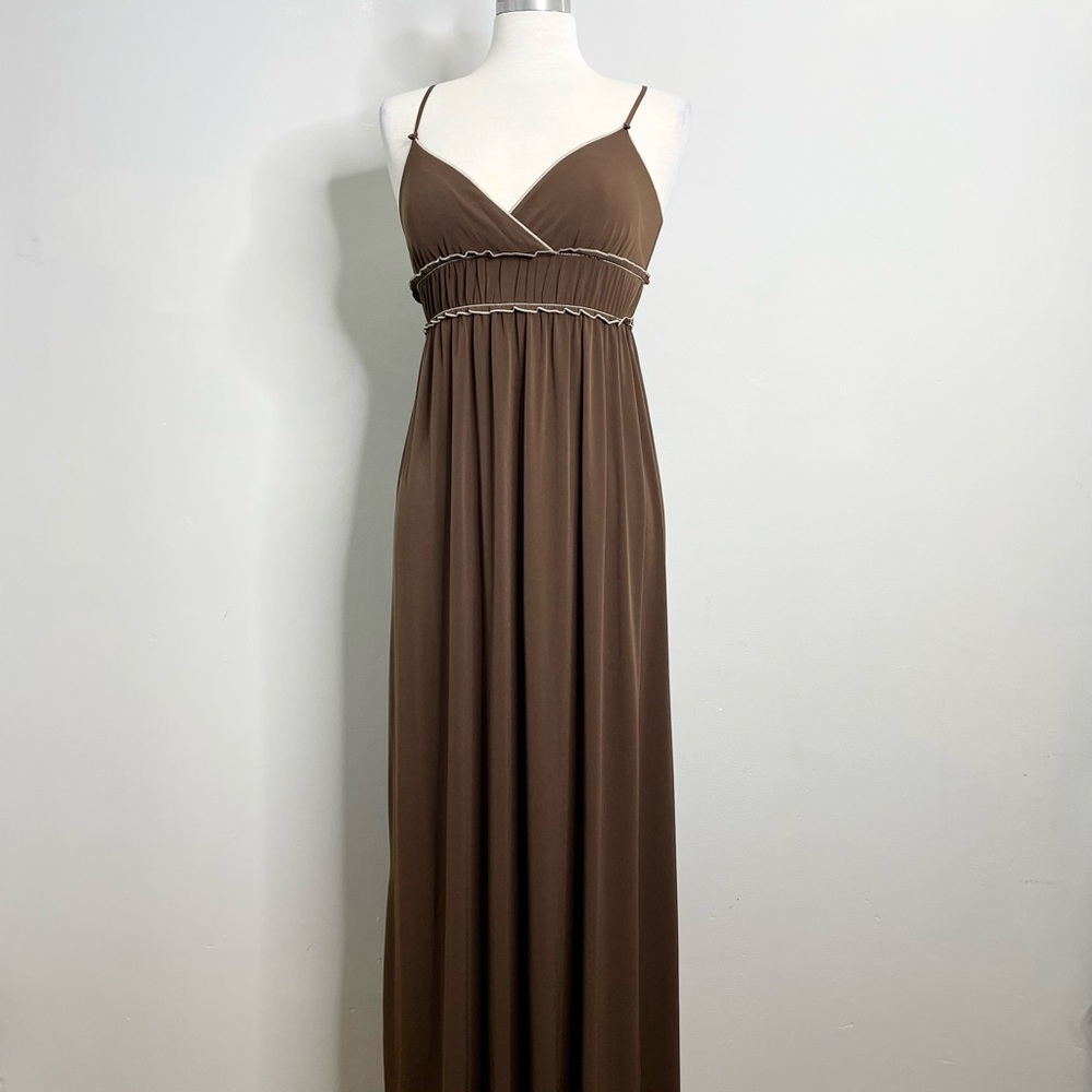 Max Studio Empire Waist Maxi Dress Brown Long Spaghetti Strap